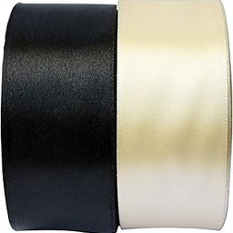 Finesse Satin Ribbon Decoration, Gift Wrapping, Multi-Purpose Use (Black and Cream, Size : 1.5 Inch, Packing : 22 Mtrs/Roll) Pack of 2-image-54