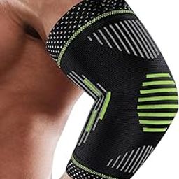 Leosportz Elbow Support For Gym (1 Pc)-Elbow Brace For Men Women Workout|Elbow Compression Sleeves For Tendonitis Pain Relief, Tennis, Volleyball, Cricket-Elbow Pain (M, Green)@Nylon-4