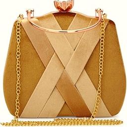 Women Handicraft Beautiful Bling Box Clutch Bag Purse for Bridal, Casual, Wedding (Beige XX)-13