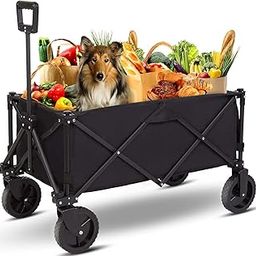 Heavy Duty Collapsible Folding Wagon Utility Outdoor Camping Beach Cart with Universal Wheels & Adjustable Handle (Medium)-image-2