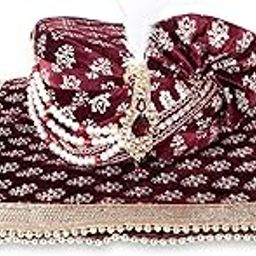 Men Cotton Blend Printed Groom's Safa Shawl Stole Set, Wedding Safa/Turban with Stole, Dulha Groom Pagdi Dupatta (Maroon)-12