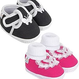 12 To 18 Months Baby Boys & Girls Pack of 2 Pair Cotton Butterfly Frill Booties-BT1158andBT1168-image-94