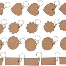 IVEI DIY MDF Key Chains Wood Sheet Craft - MDF Plain Multi Shaped Key Chains for Painting Wooden Sheet Craft - Set of 20-for Decoupage MDF Plains, Resin Art Work & Decoration-27