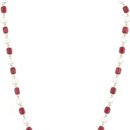 Maroon & White Beads Embellished Long Necklace For Women-ZPFK12104-image-48
