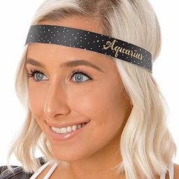 Women's Zodiac Sign Stars 7/8" Wide Headband Hairband for Women Girls & Nurses (Aquaruis Black Stars)-image-9