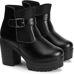 Women's Round Toe Ankle Boots Buckle Zipper Chunky, Block Heel Boots for Women-picture-28