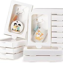 Dunzoom 30 Pcs Sublimation Keychain Blanks Gift Box MDF Sublimation Blanks Holder Acrylic Keychain Blanks Gift Packaging Box with Window 30 Display Card for Rectangle Round Keychain Gift Wrapping-image-4