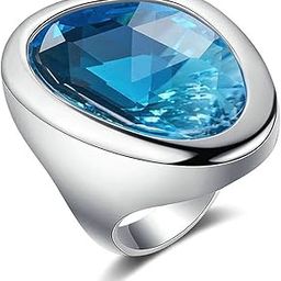 Hues of Arctic Platinum Plated Blue American Diamond Crystal Alloy Ring for Men & Women-image-26