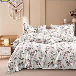 Sky Tex Off White Color Floral Printed 280 TC Cotton Super King Size Double Bed Duvet Cover with Zipper (Can Be Used as Duvet Cover as Well as Top Sheet)-picture-20