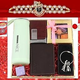 Rakhi for brother set of 2/rakhi for brother combo/rakhi for brother-Kundan rakhi+Kundan rakhi+Chocolates+Wallet For Men+Metallic Card Holder+Water Bottle+Mettalic keychain+Card-image-20