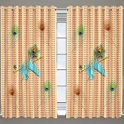 Chanda Creations Polyester 3D Digital Printed Home Furnishing Polyresin Religious Curtain for Diwali, Room Mandir and Pooja Ghar (Bansuri with Feathers, 4x5 Ft-Window-1piece)-image-50