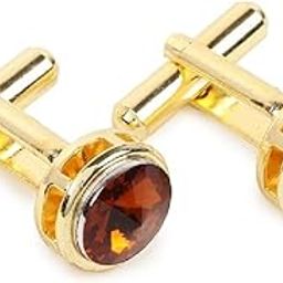 Men's Brown American Stone Cufflinks – 24K Plated Classic Jewelry with Velvet Pouch – Formal Shirt Accessory Gift for Him-image-69