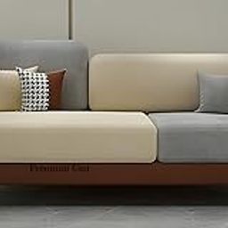PREMIUM CART Velvet Contemperory Sofa with Cushion Chaise Lounge Sectional Sofa Perfect for Living Room & Bedroom Guests Home & Office (Brown & Beige & Grey, Three Seater)-image-68