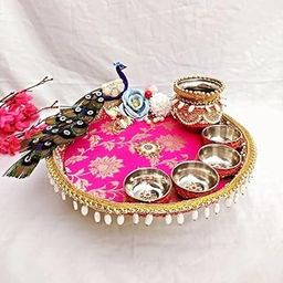 Pooja THALI for Festival, Ganesh CHATURTHI, RAKSHABANDHAN, Diwali,Holi All The Festivals (Peacock Design)-image-75
