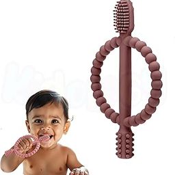 Kidology Baby Teething Toy, Silicone Toothbrush Teether with Easy-Grip Handle, Dual-Sided Texture for Massage & Soothing Sore Gums| Teether for Babies 0-24 Months | Ideal for Gifting | Dark Brown-32