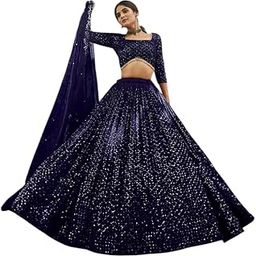 Sequins Blue Color Georgette Fabric Lehenga Choli With Georgette Dupatta-picture-45