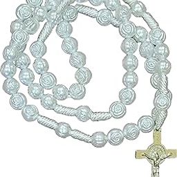White Rose Beads Rosary for Wedding, First Holy Communion | Catholic Praying White Rosary for Men & Women-image-5