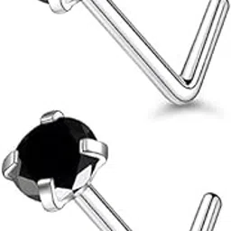 via mazzini 316L Surgical Steel No-Tarnish No-Rusting 3mm Round Phantom Black Crystal Nose Studs For Women And Girls (NR0325) 2 Pcs-picture-0