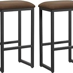 INDIAN DECOR 65164 Bar Stools, Set of 2 Bar Chairs,Upholstered Counter Height bar stools with Footrest, Counter Height Stools, Industrial, Brown and Black-6