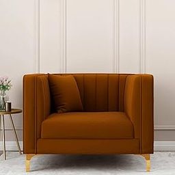 City Wood Palace Velvet Fabric 1-Seater Sofa for Living Room | Modern Compact Couch with Metal Legs | Comfortable Upholstery Seating Arm Chair for Home & Office | Leg Assembly Required | (Rust)-image-8