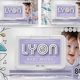 Lyon baby wet wipes with lid | 80 x 3-240 wipes | Enriched with aloe vera and vitamin E | Paraben - free and alcohol - free | Extra thick & moist wet wipes for baby's | 95% Pure Water (Pack of 3)-image-3