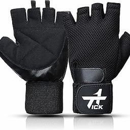 Tick 1 Gym Gloves Men & Women with Half Finger Length and Wrist Support for Gym Workout, Weightlifting, Sports and Exercise. Free Size Leather & Micro Nylon, Black.-image-97