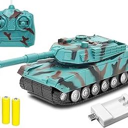 VGRASSP Remote Control Tank Toy for Kids with Lights and Sound - Military Vehicle Toy with Rechargeable Batteries and USB Battery Charger - 4 Function RC Battle Tank - Color As Per Stock-72