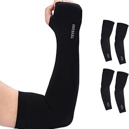 TEVEUNI Arm Sleeves for Men Women with Hand Cover Cooling Compression Arm Sleeve Tattoo Cover Up Sleeves to Cover Arms, Black, Standard-65