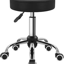 BFTOU Black PU Leather Swivel Stool with Wheel Perfect for Salon Work Home SPA Shop Height-Adjustable and Cost-Effective Rolling Stool Chair Small (Black)-image-13