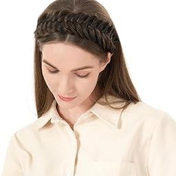 Hair Messy Braided Headband With Teeth Synthetic Hair Plaited Headband High Elasticity Braided Hair Band 1.8 Inch Hairpiece for Girls Women Beauty Accessory Brown Color-34