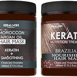 KERALOOKS PROFESSIONAL® Combo Set - Brazilian Nourishing Hair Mask & Argan Oil Hair Mask (1000ml Each) | Deep Conditioning, Strengthening, and Hydrating Treatment | Pack of 2 for Ultimate Hair Care-5
