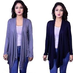 Kanchan World Women High-Low Full Sleeve Two Color Combo Set of 2 Shrug-image-2