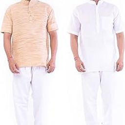 Men's Cotton Half Sleeve Kurta | Round Collar Short Kurta | Traditional Ethnic Wear Kurta for Men's Combo Pack of 2-image-76