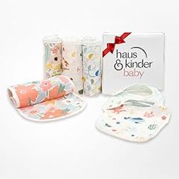 Haus & Kinder Feeding Set -Pack of 6 | 100% Cotton Muslin Wash Cloth | Burp Cloths For Baby | Feeding Cloth For Baby | Baby Wash Clothes Soft Newborn, Baby Bibs Newborn, Baby Gift Box for Boys & Girls-8