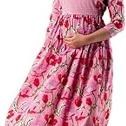 Feeding Kurti Gown Floral Printed Pure Cotton Maternity Nighty Dress Maxi Night Wear Kurta-image-80