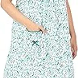 breezly Woman's Long Short Calf Length Cotton Nighty Green-picture-1