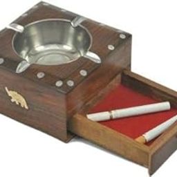 AR Handicrafts, Wooden Ashtray with Cigarette Holder 4 Slots for Home Office Car Gifts-picture-12