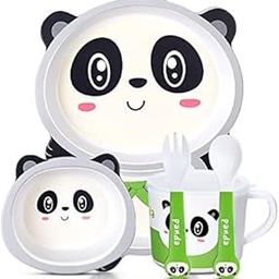 Alokik 5 Piece Mealtime Bamboo Dinnerware for Baby Kids-Toddler, Set of Plate-Bowl Cup and Spoon-Baby Feeding Utensils for Kids, Eco Friendly and Dishwasher Safe, Great Gift for Birthday(Panda)-image-8
