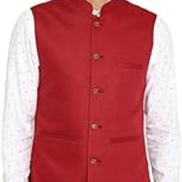 Men Poly-Cotton Red Self Design Slim Fit Formal Nehru Jacket-70
