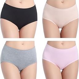 Women's Underwear Cotton Mid Waisted Ladies Panties Full Coverage Briefs 4 Pack (Regular & Plus Size)-picture-39