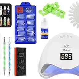 D.B.Z.® Nail Art Kit with UV LED Nail Lamp Gel Manicure Dryer Lamp, 12 Bottles Glitter Stones,100 Nails Transparent , Nail Display Board ,Nail Buffer, Nail Dotting Pen with Glue - Nails Kit-image-6