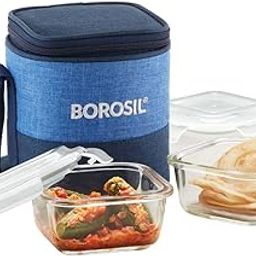 Borosil Prime Lunchbox with Bag | 2pc Square Container Set (320ml Each) | Made in India Borosilicate Glass Tiffin | Microwave & Dishwasher Safe Lunch Box for Office, College & School | Vertical-picture-2