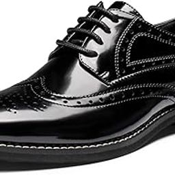 Women's Classic Oxfords Lace Up Business Formal Wingtip Brogue Dress Shoes, Bright Black, 5-image-52