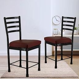 Zidle Asphalt Dining Visitor Velvet seat Cushion Chair for Living Room | Cafe | Home | Restaurant |Powder Coated Metal Legs (2, Brown, Black Coated Frame)-image-26