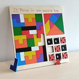 Mossio 3‑in‑1 Wooden Educational Puzzle Board Tangram, Building Blocks and Tic‑Tac‑Toe Game Set for Kids (Multicolour)-image-72