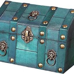 THE STYLE SUTRA® Pirate Treasure Chest Solid Wood for Women Vintage Design Storage Box Green-6