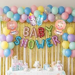 KIDZILO 121 Pcs Baby Shower Decoration Kit | Chrome, Confetti, Pastel & Metallic Balloons, Foil Banner, Curtains, Arch, Glue Dot | Boy & Girl Godh Bharai Celebration (Set 15)-18