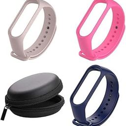 Peach, Pink, Navy Blue Combo for Mi band 3 & 4 Strap with Storage Case Pouch Original Soft Silicone Adjustable Replacement Wristband Straps Bands Belt for Xiaomi M3 M4 Fitness Band Pack of 3-10