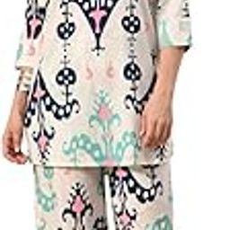 Women's Printed Rayon Co-ord Set, V-Neck Tunic with Palazzo Pants-image-2