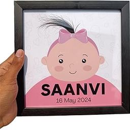 THE GIFTICIAN customised Baby Girl Photo Frame - 8x8 Inch I Customized Wall-Mounted and Tabletop Black Wood Frame, First Hair Storage, Name & Birthdate I Gift for Baby Shower & New Parents-image-31